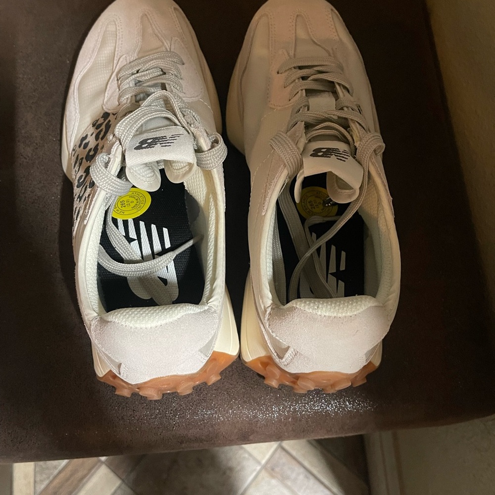 New Balance White Sneakers with Leopard Accent